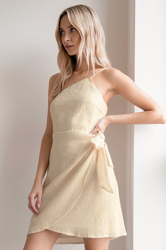 Cream Mini Dress - One-Shoulder Dress ...